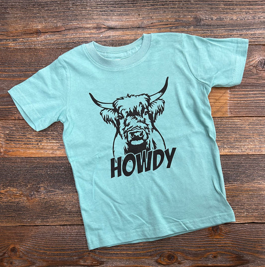 Aqua Howdy Highland Cow Tee