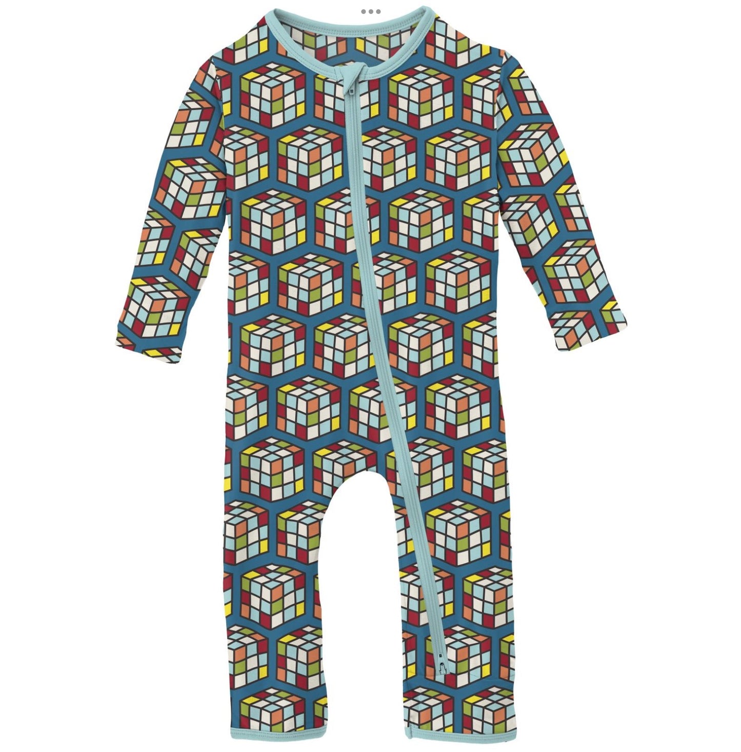 Kickee Pants Cerulean Blue Puzzle Cube Coverall with 2 Way Zipper