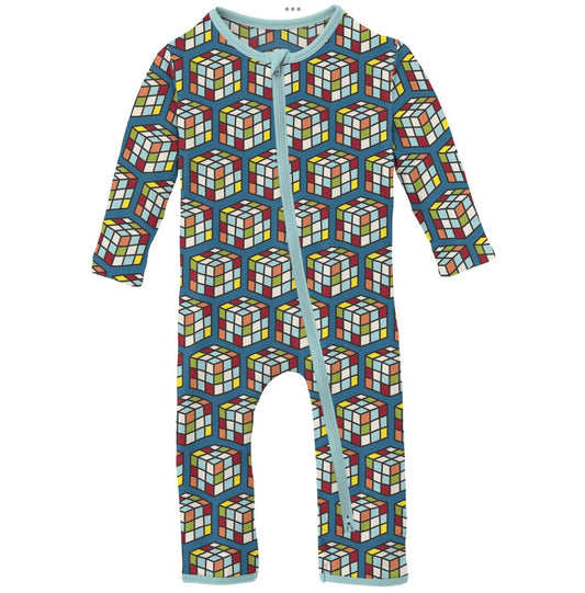 Kickee Pants Cerulean Blue Puzzle Cube Coverall with 2 Way Zipper