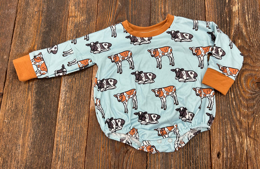 Cow Printed Long Sleeve Onesie