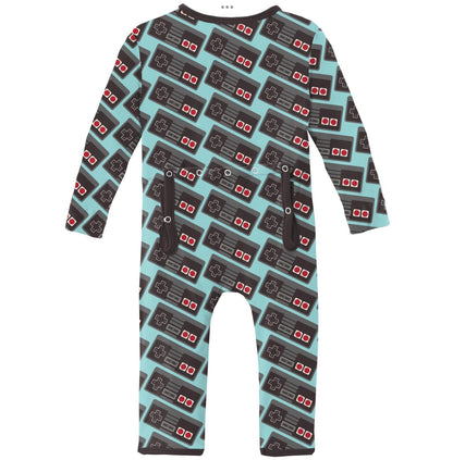 Kickee Pants Summer Sky Retro Game Controller Coverall with 2 Way Zipper