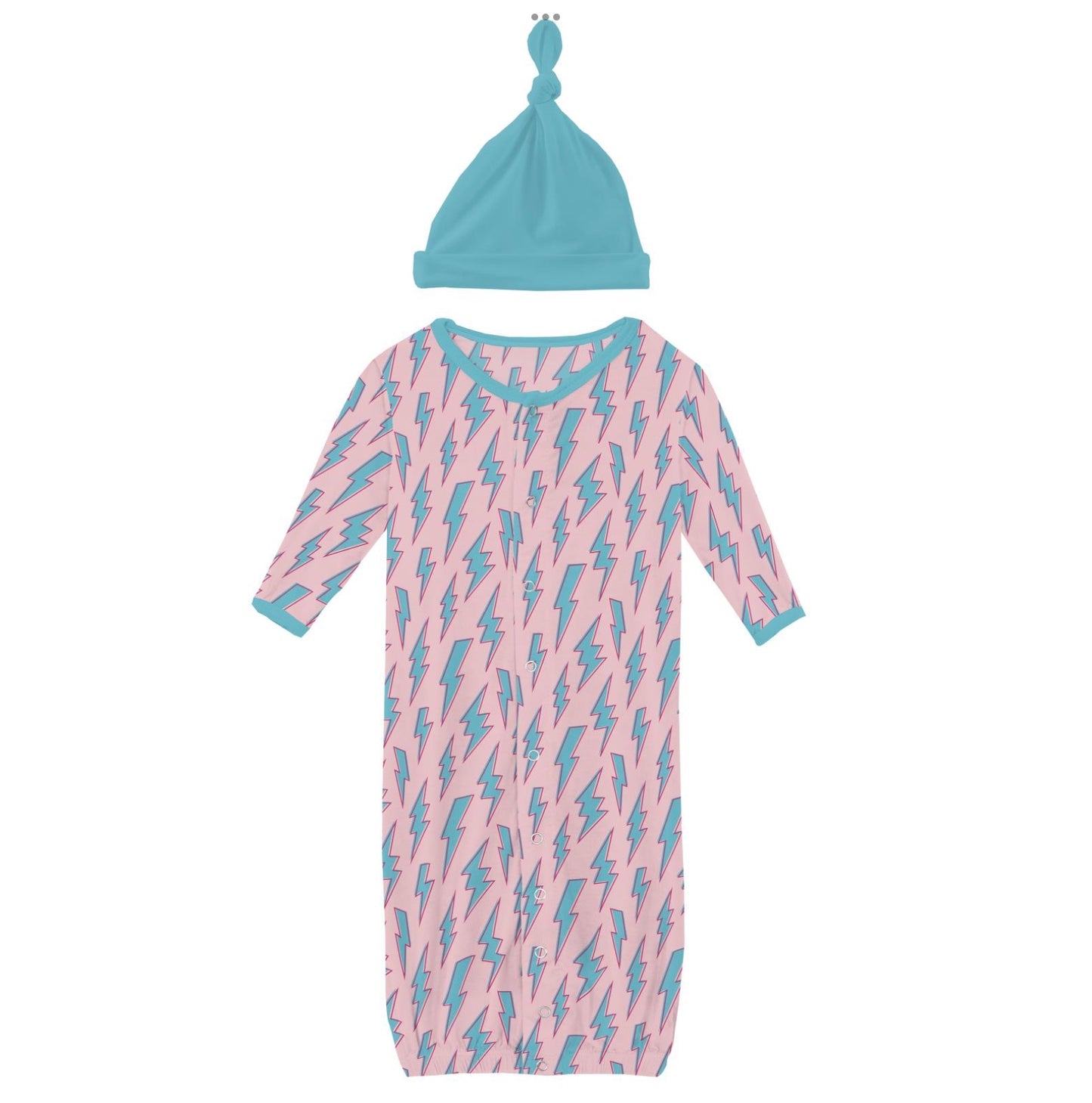 Kickee Pants Lotus Lightning Layette Gown Converter & Single Knot Hat Set