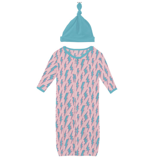 Kickee Pants Lotus Lightning Layette Gown Converter & Single Knot Hat Set