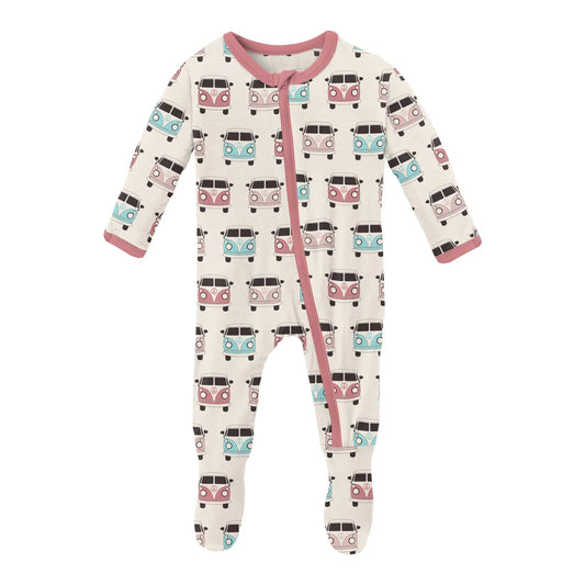 Kickee Pants Natural Vintage Vans Muffin Ruffle Footie with Zipper