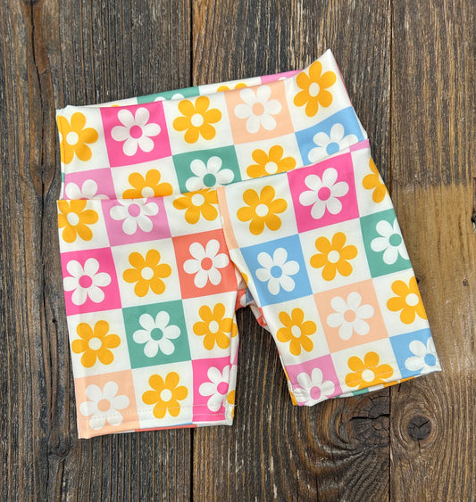 Checker Floral Biker Shorts