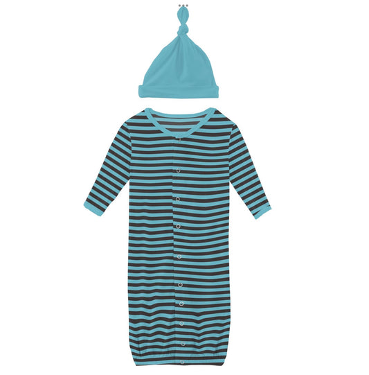 Kickee Pants Rad Stripe Layette Gown Converter & Single Knot Hat Set