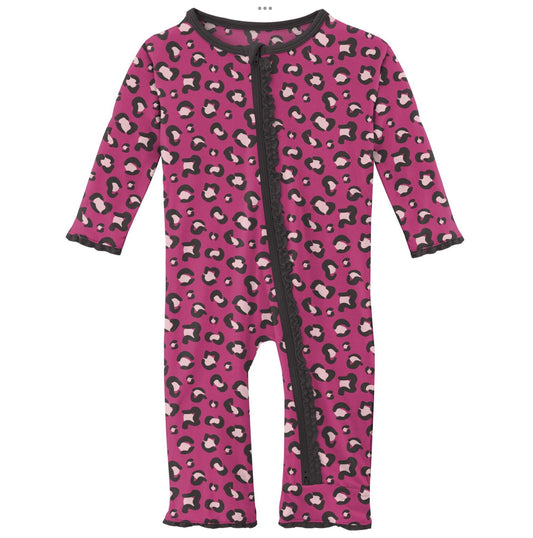 Kickee Pants Calypso Cheetah Print Muffin Ruffle Coverall with 2 Way Zipper
