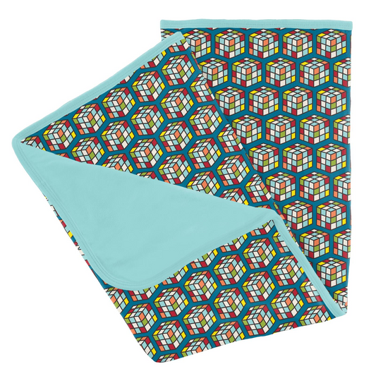Kickee Pants Cerulean Blue Puzzle Cube Stroller Blanket