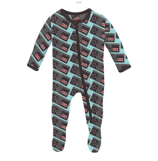 Kickee Pants Summer Sky Retro Game Controller Footie with 2 Way Zipper