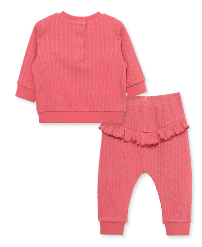 Little Me Berry Cable Knit Top & Pant Set