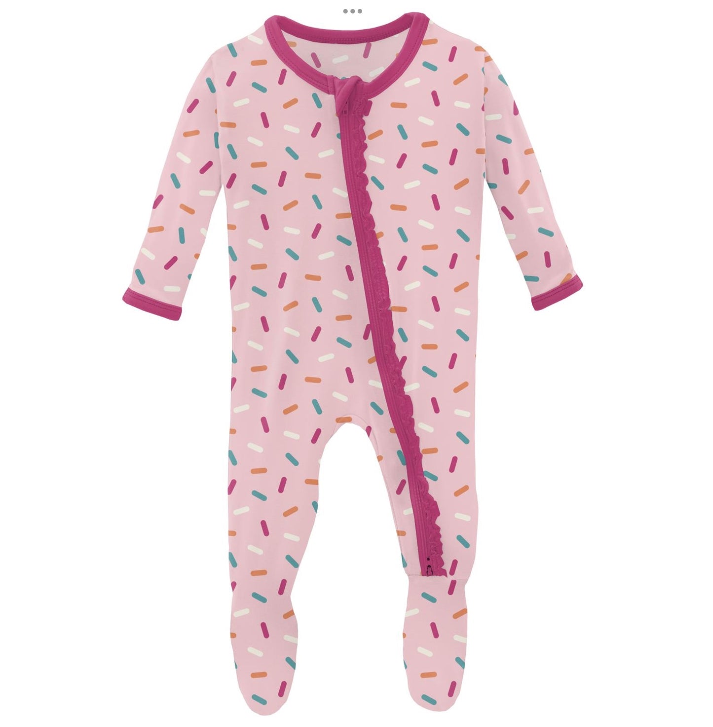 Kickee Pants Lotus Sprinkles Muffin Ruffle Footie with 2 Way Zipper