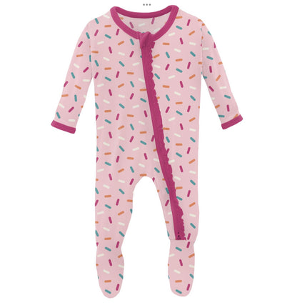 Kickee Pants Lotus Sprinkles Muffin Ruffle Footie with 2 Way Zipper