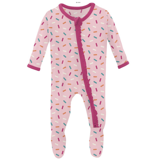 Kickee Pants Lotus Sprinkles Muffin Ruffle Footie with 2 Way Zipper