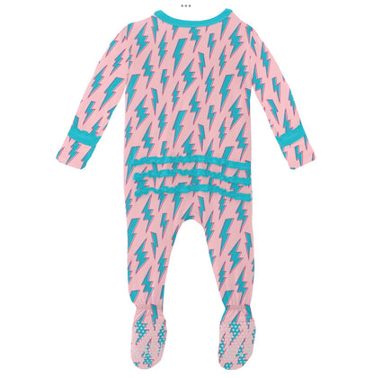Kickee Pants Lotus Lightning Muffin Ruffle Footie with 2 Way Zipper