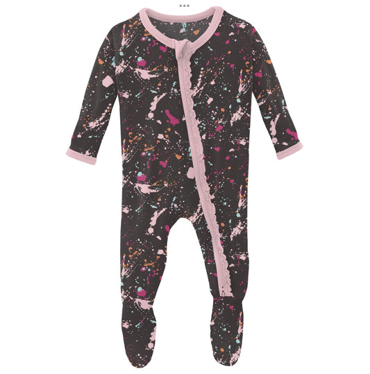 Kickee Pants Calypso Splatter Paint Muffin Ruffle Footie with 2 Way Zipper