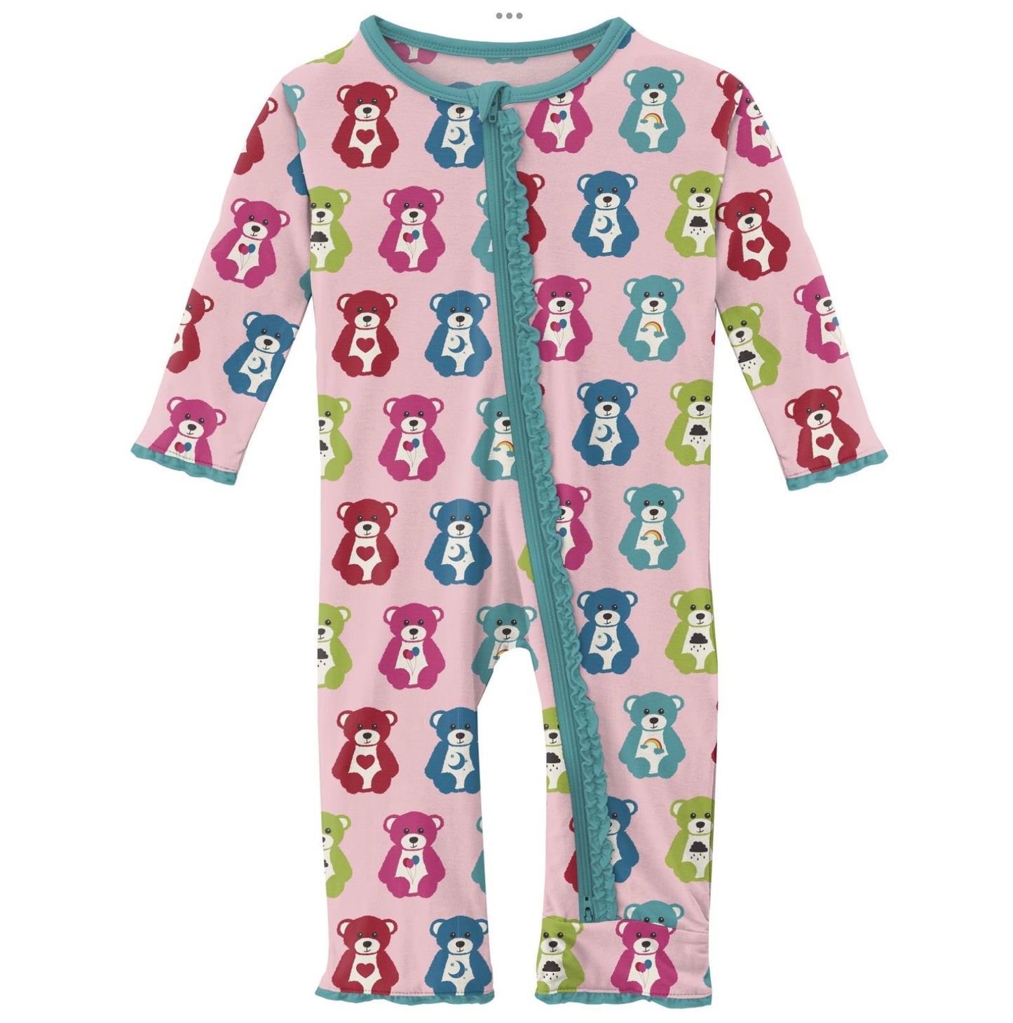 Kickee Pants Lotus Happy Teddy Muffin Ruffle Coverall with 2 Way Zipper