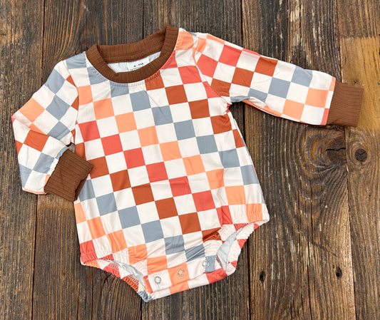 Multi Colored Check Long Sleeve Onesie