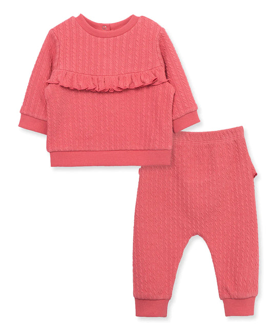 Little Me Berry Cable Knit Top & Pant Set