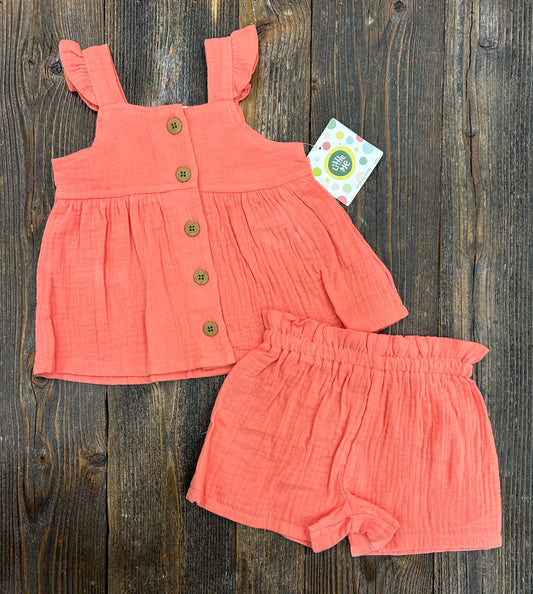 Little Me Rose Muslin Short Set