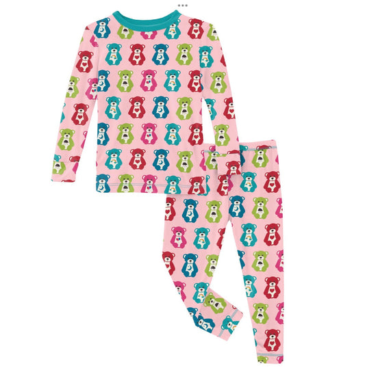 Kickee Pants Lotus Happy Teddy Long Sleeve PJ Set