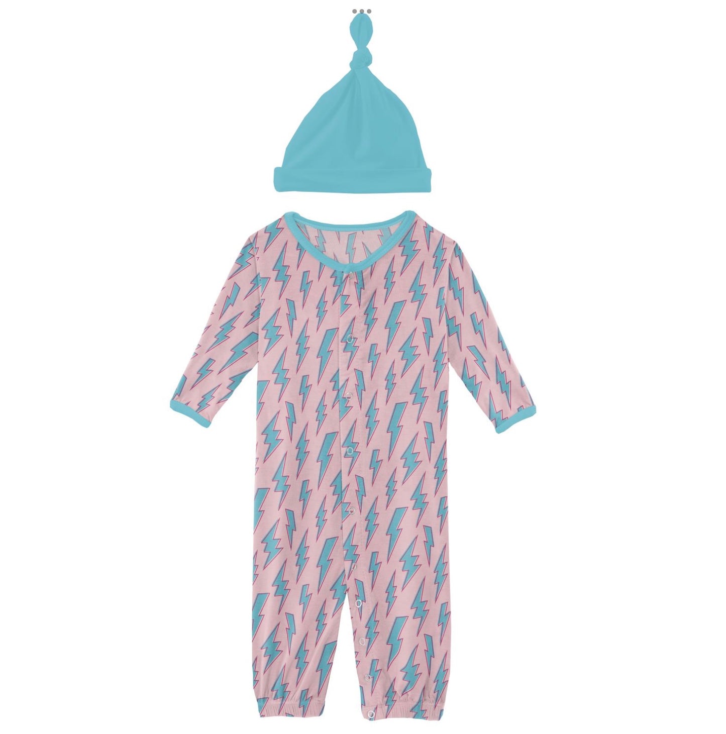 Kickee Pants Lotus Lightning Layette Gown Converter & Single Knot Hat Set