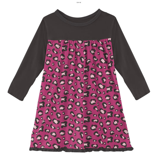 Kickee Pants Calypso Cheetah Print Classic Long Sleeve Swing Dress