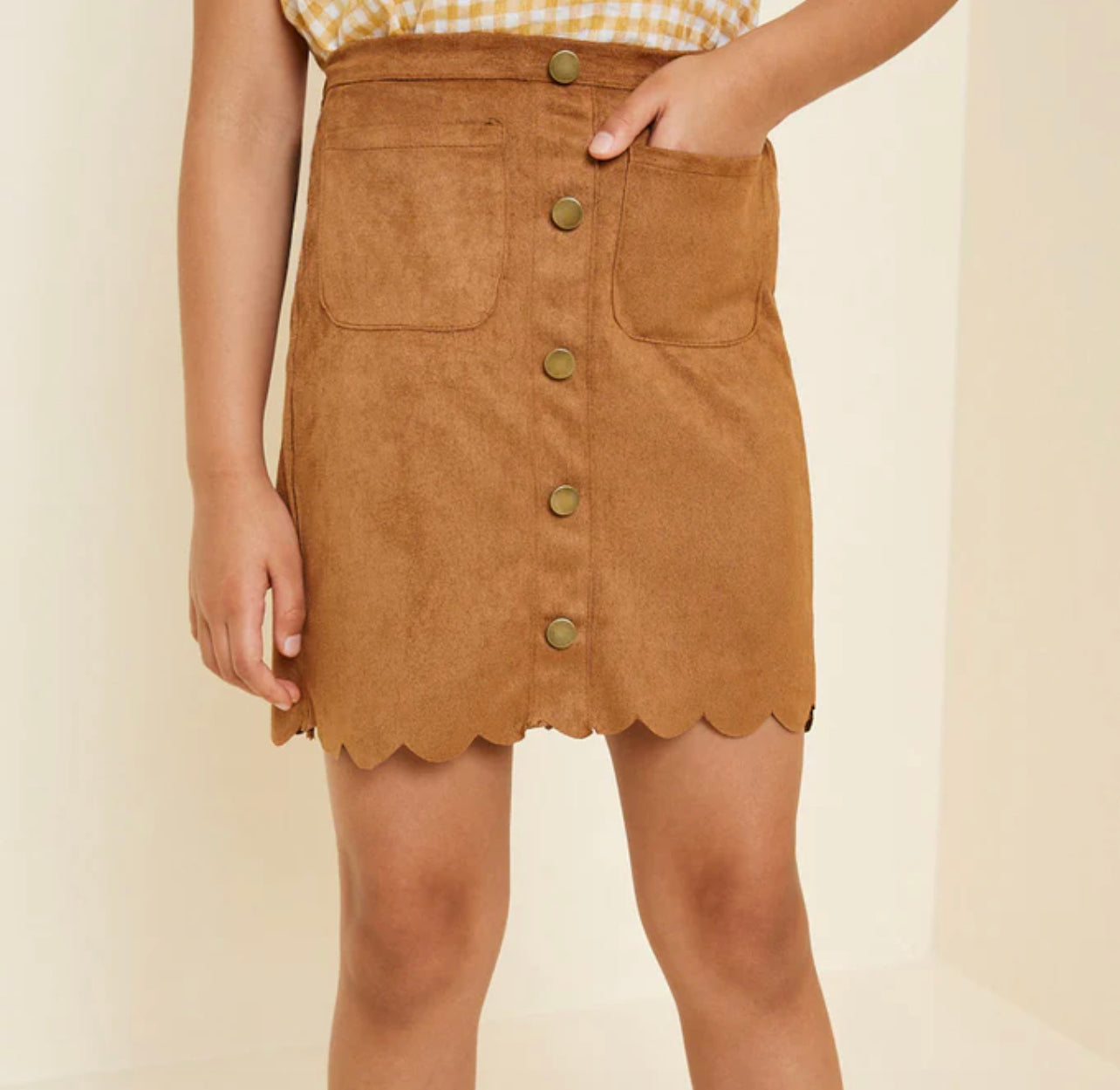 Hayden Scallop Hem Faux Suede Skirt