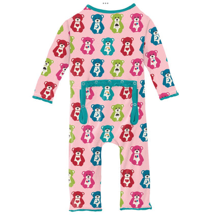 Kickee Pants Lotus Happy Teddy Muffin Ruffle Coverall with 2 Way Zipper