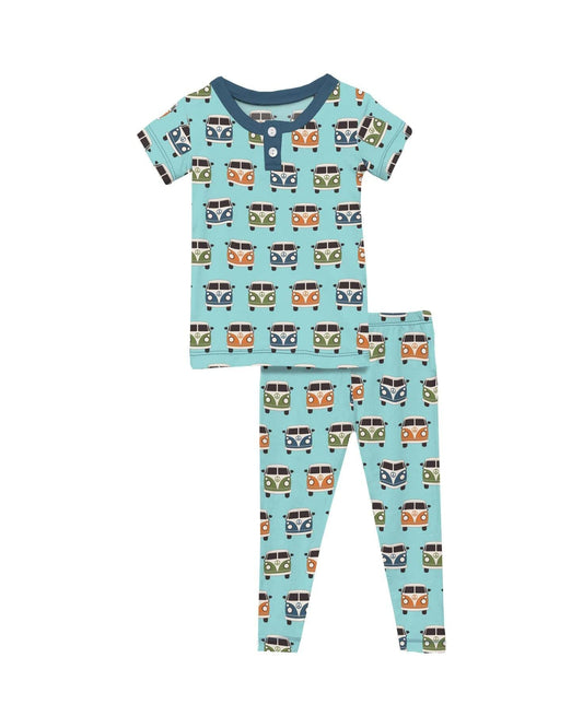 Kickee Pants Summer Sky Vintage Vans Short Sleeve Henley PJ Set