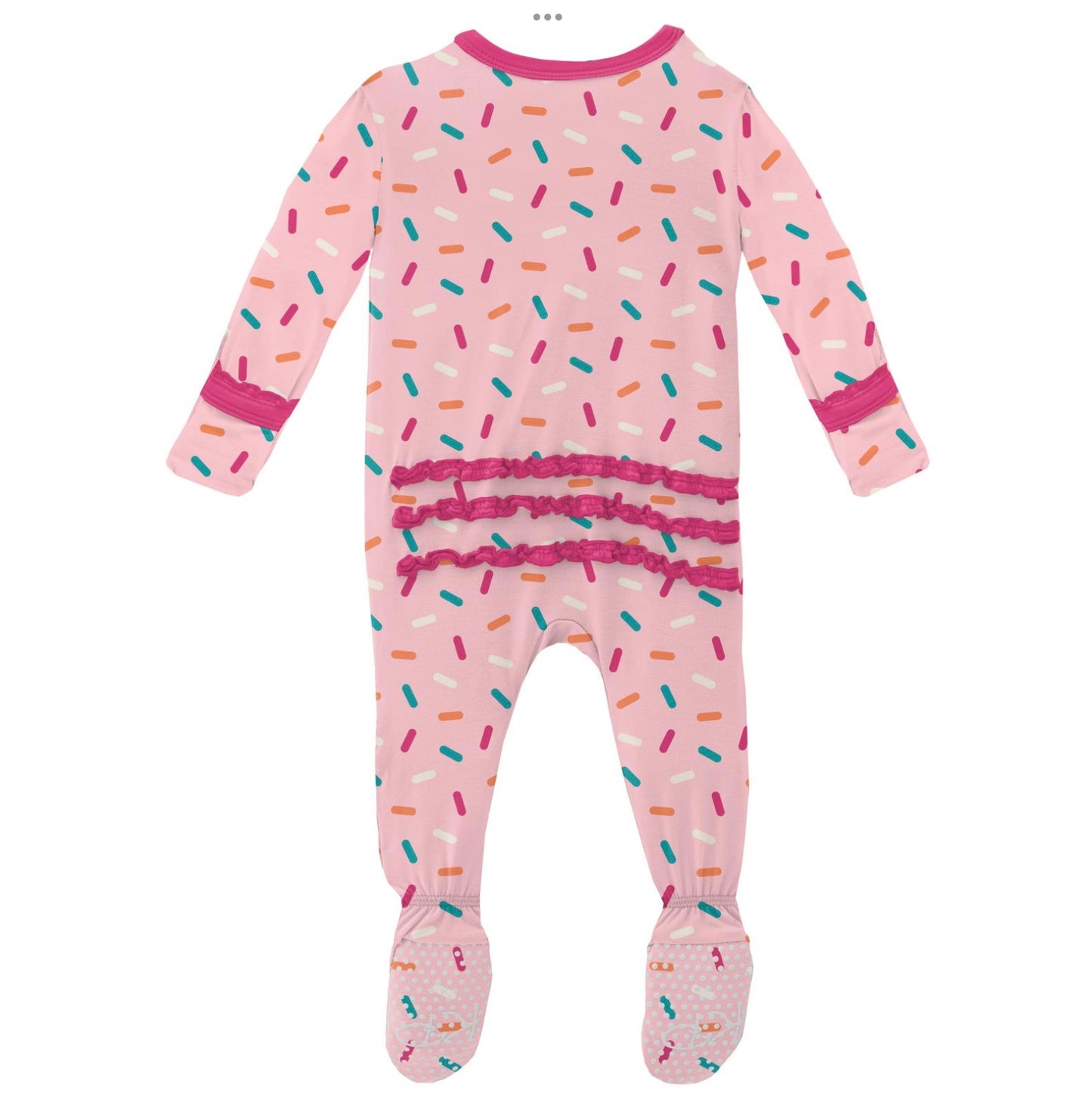 Kickee Pants Lotus Sprinkles Muffin Ruffle Footie with 2 Way Zipper