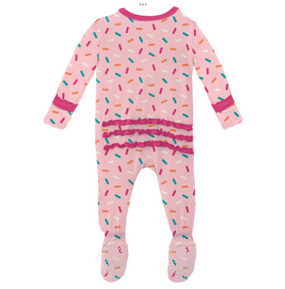 Kickee Pants Lotus Sprinkles Muffin Ruffle Footie with 2 Way Zipper