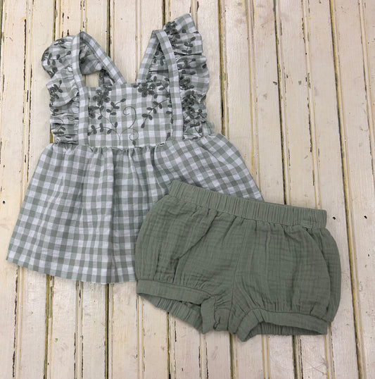 Bonnie Jean Sage Floral Gingham Set