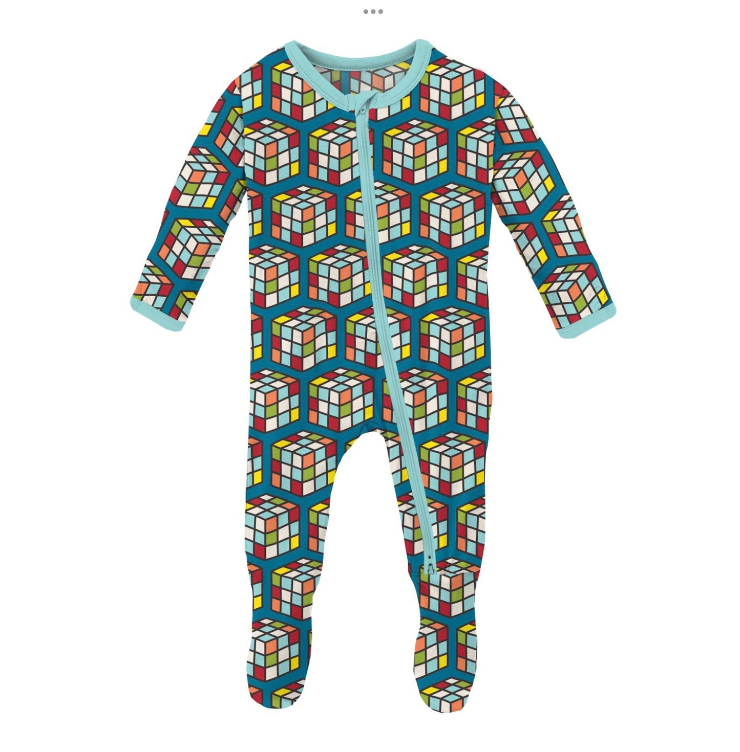 Kickee Pants Cerulean Blue Puzzle Cube Footie with 2 Way Zipper