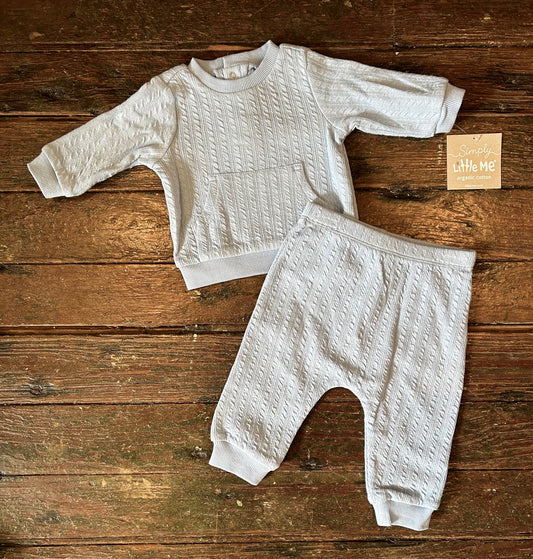 Little Me Blue Cable Knit Pant Set
