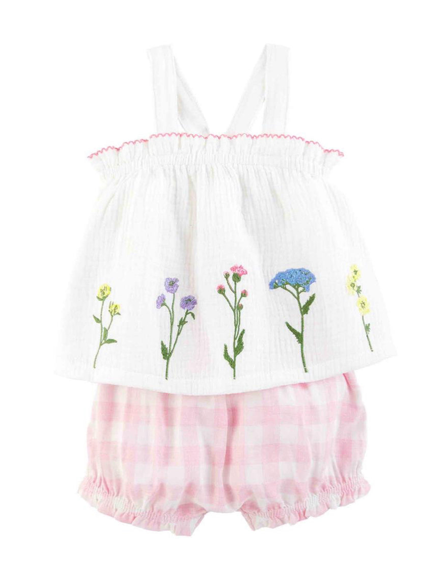 Mudpie Embroidered Flower Pinafore Set