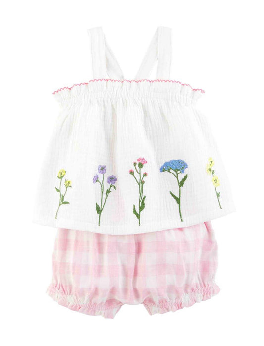 Mudpie Embroidered Flower Pinafore Set