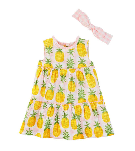 Mudpie Pineapple Dress & Headband Set