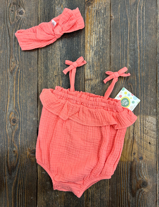 Little Me Rose Muslin Bubble + Headband
