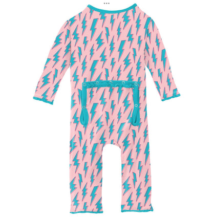 Kickee Pants Lotus Lightning Muffin Ruffle Coverall with 2 Way Zipper