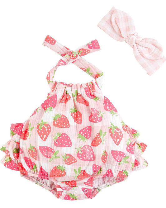 Mudpie Strawberry Sunsuit & Headband Set