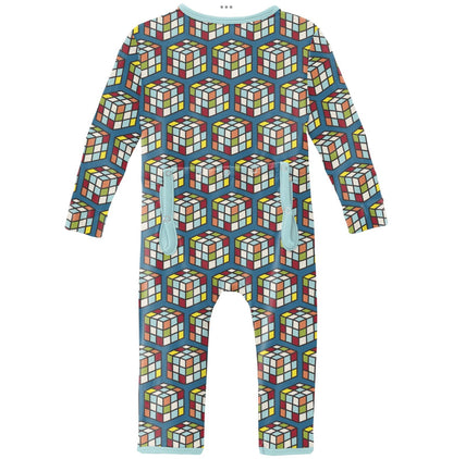 Kickee Pants Cerulean Blue Puzzle Cube Coverall with 2 Way Zipper