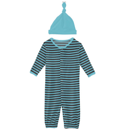Kickee Pants Rad Stripe Layette Gown Converter & Single Knot Hat Set