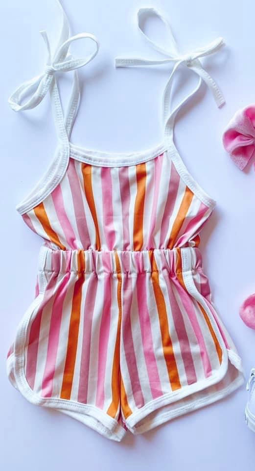 Pink Stripe Retro Romper