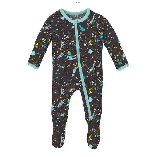 Kickee Pants Confetti Splatter Paint Footie with 2 Way Zipper