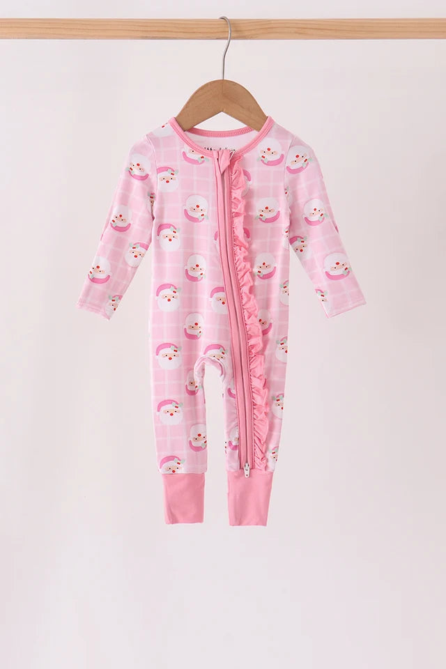 Pink Santa Zip Bamboo Romper
