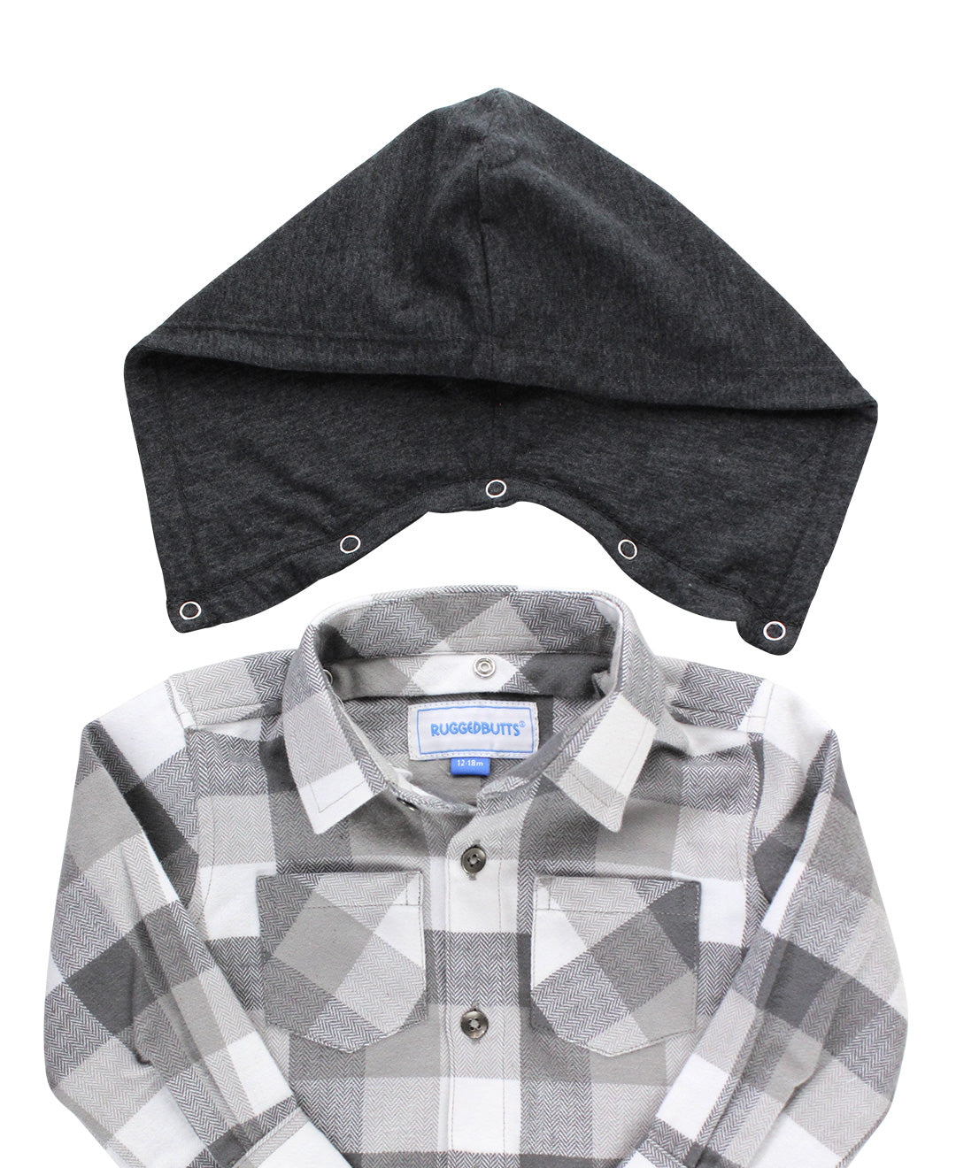 RuggedButts Smoky Gray Plaid Hooded Button Down Shirt