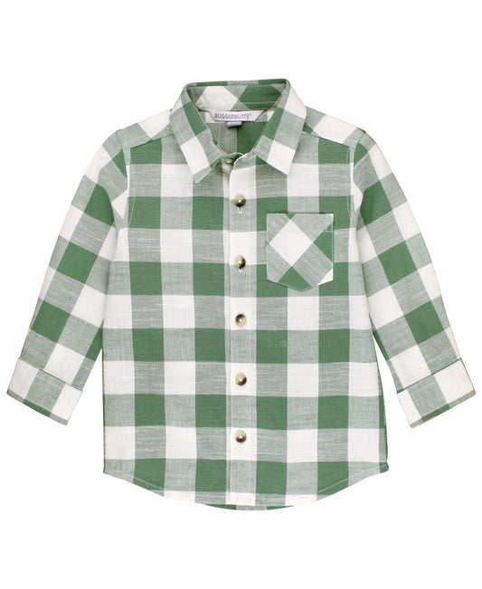 RuggedButts Dark Ivy Plaid Long Sleeve Button Down Shirt