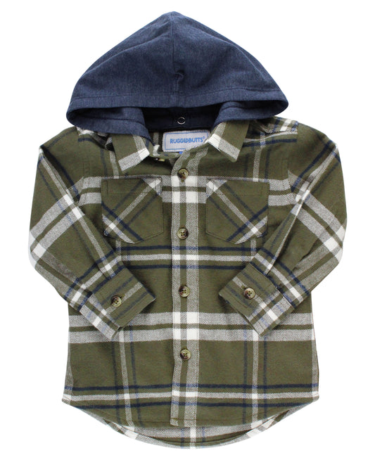 RuggedButts Olive Plaid Hooded Button Down
