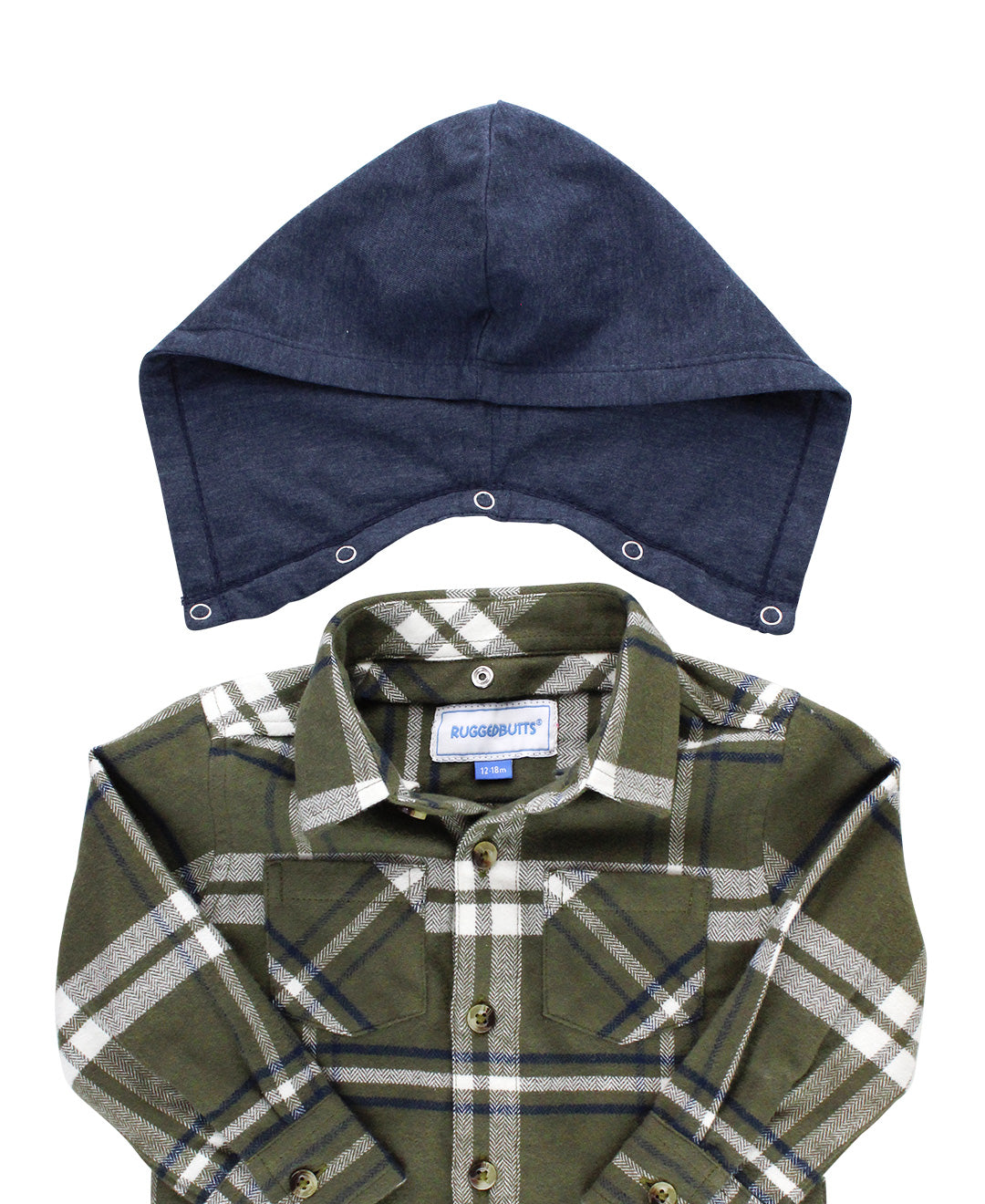 RuggedButts Olive Plaid Hooded Button Down