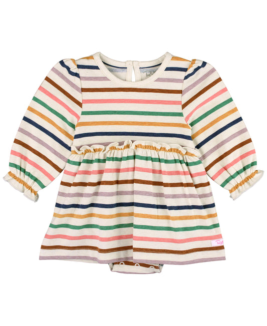 RuffleButts Sunrise Romper Stripe Knit Long Sleeve Skirted Romper